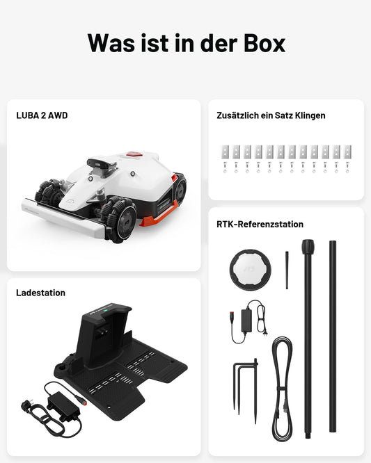 MAMMOTION LUBA 2 AWD 5000X Mähroboter ohne Begrenzungskabel, NetRTK+Vision, Keine RTK-Antenne erforderlich, Auto-Kartierung, Empf. 5000m²