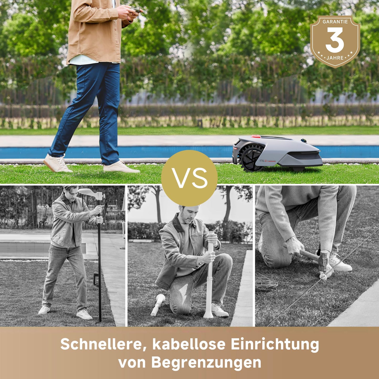 dreame Mähroboter A1 Pro und Garage, Drahtloser Umfang Mähroboter, 2000m², App Steuerung