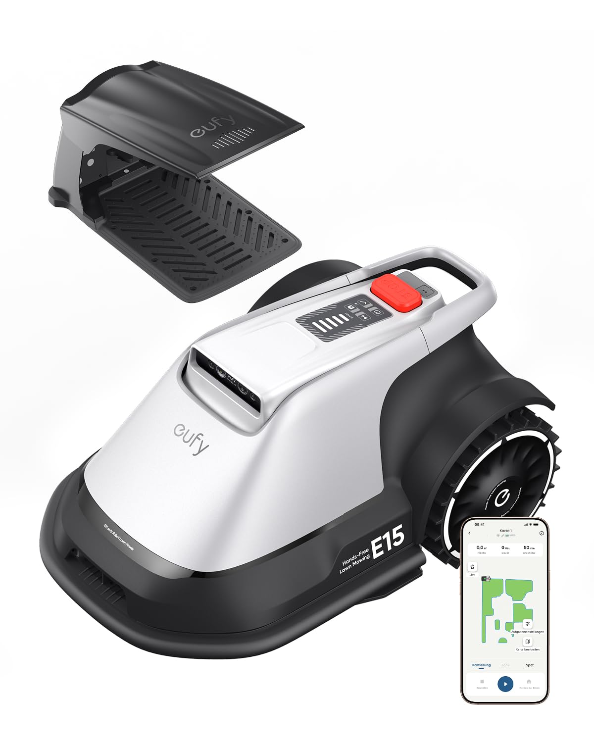 eufy E15 Mähroboter ohne Begrenzungskabel, Keine Signalausfälle, Kein RTK, TrueVision Technologie, Smart-Navigation, Garten bis 800m²