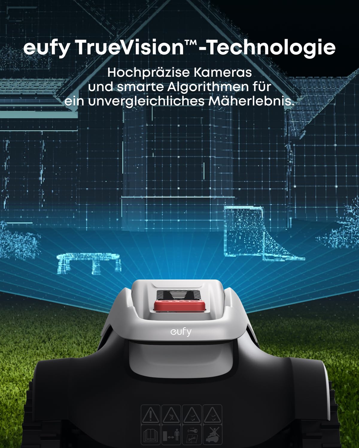 eufy E15 Mähroboter ohne Begrenzungskabel, Keine Signalausfälle, Kein RTK, TrueVision Technologie, Smart-Navigation, Garten bis 800m²