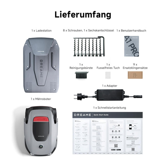 dreame Mähroboter A1 Pro und Garage, Drahtloser Umfang Mähroboter, 2000m², App Steuerung