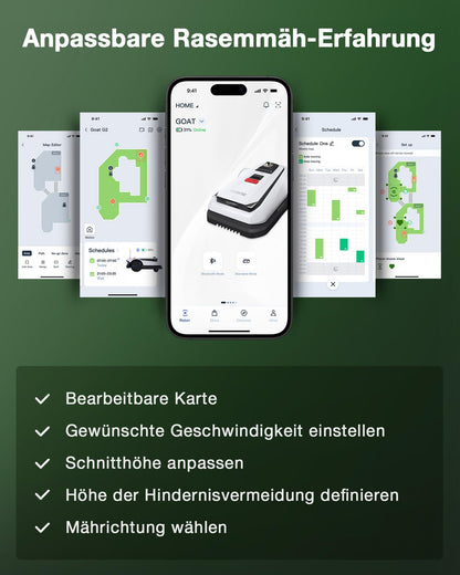 ECOVACS Goat A1600 RTK Mähroboter ohne Begrenzungskabel, 1600m², 330 mm Schnittbreite, LiDAR-unterstützte RTK+Vision Navigation