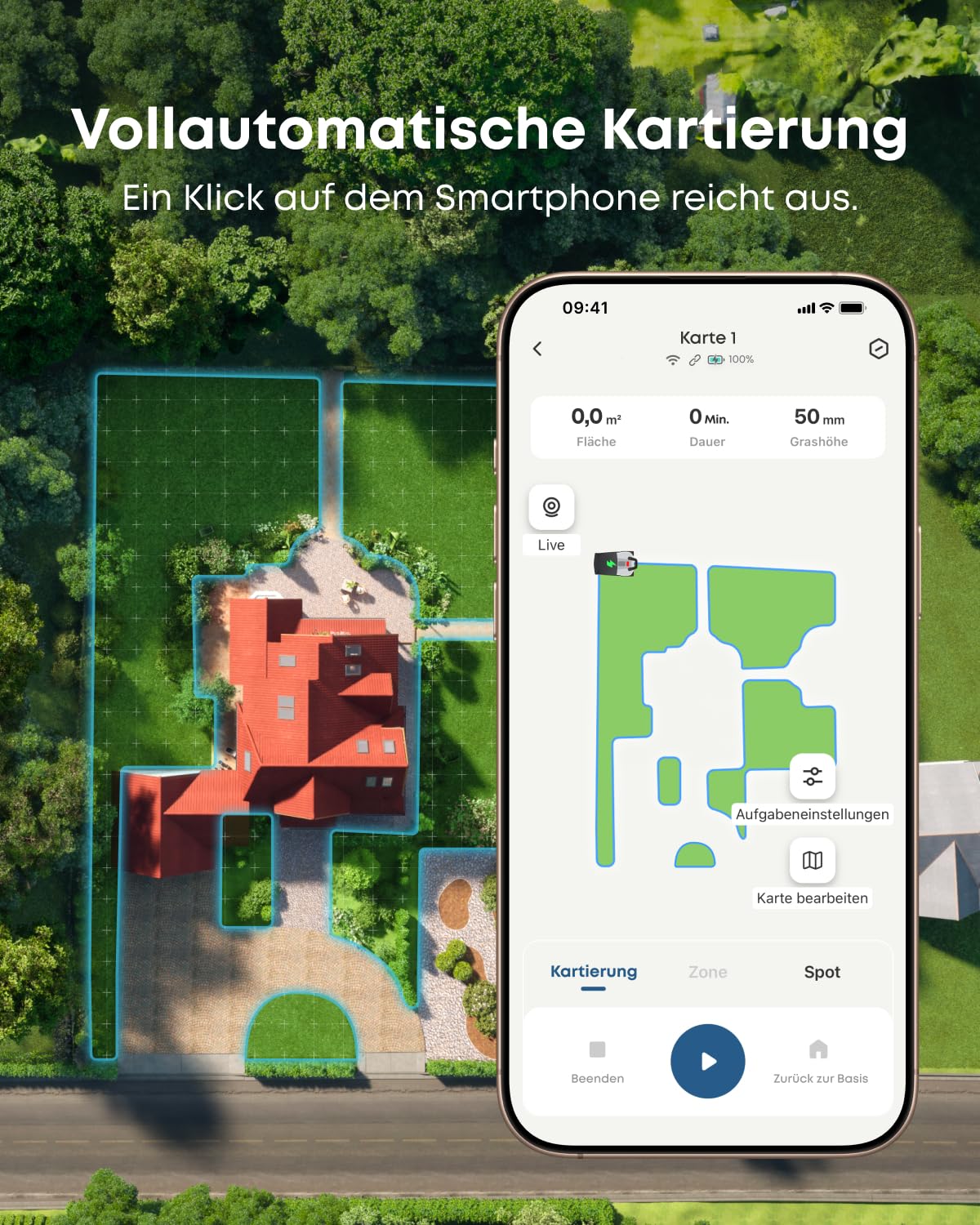 eufy E15 Mähroboter ohne Begrenzungskabel, Keine Signalausfälle, Kein RTK, TrueVision Technologie, Smart-Navigation, Garten bis 800m²
