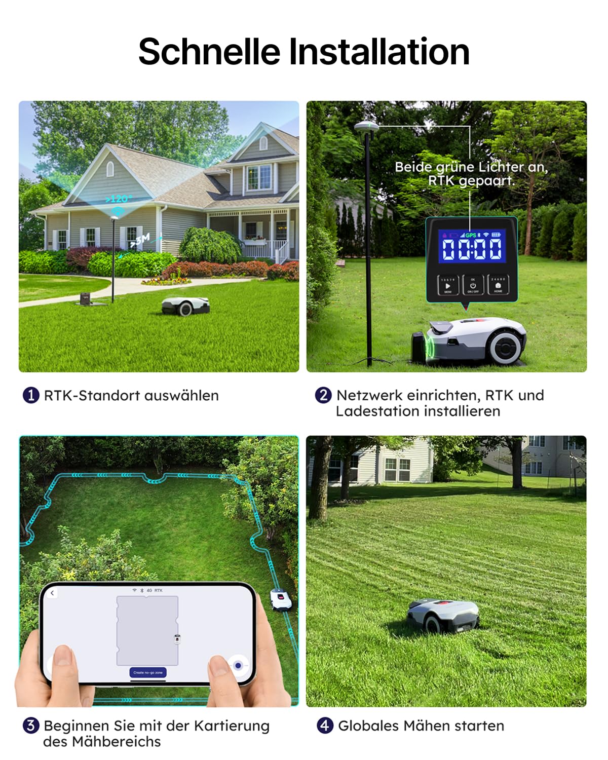 ANTHBOT Genie 3000 Mähroboter ohne Begrenzungskabel, Empf. 3050 m², Max. 3550 m², Rasenmäher Roboter mit RTK+4-Kamera Vision