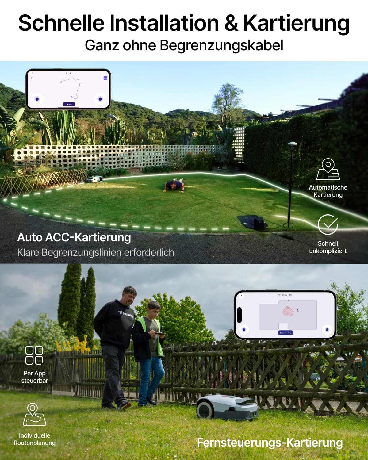 ANTHBOT Genie 3000 Mähroboter ohne Begrenzungskabel, Empf. 3050 m², Max. 3550 m², Rasenmäher Roboter mit RTK+4-Kamera Vision