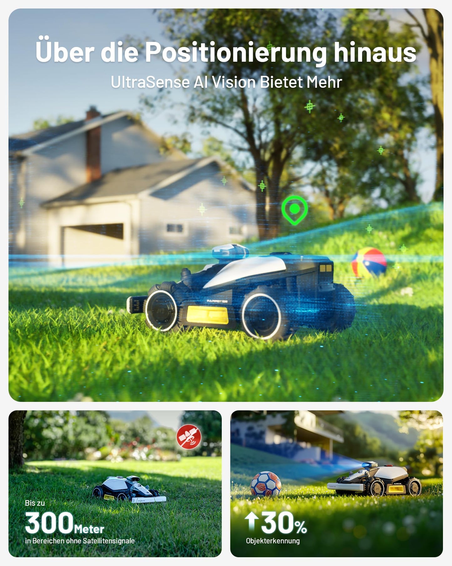 MAMMOTION LUBA mini AWD 800 Mähroboter ohne Begrenzungskabel, NetRTK+Vision, Keine RTK-Antenne erforderlich, Auto-Kartierung, Empf. 800m²