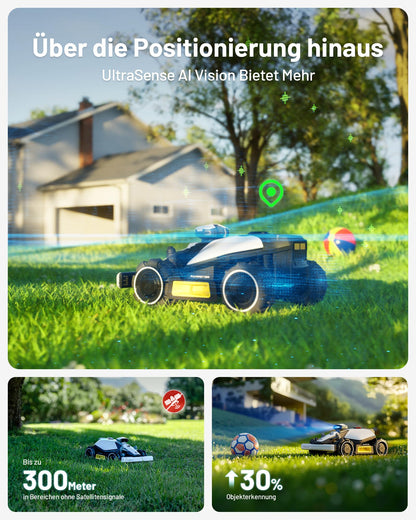 MAMMOTION LUBA mini AWD 1500 Mähroboter ohne Begrenzungskabel, NetRTK+Vision, Keine RTK-Antenne erforderlich, Auto-Kartierung, Empf. 1500m²