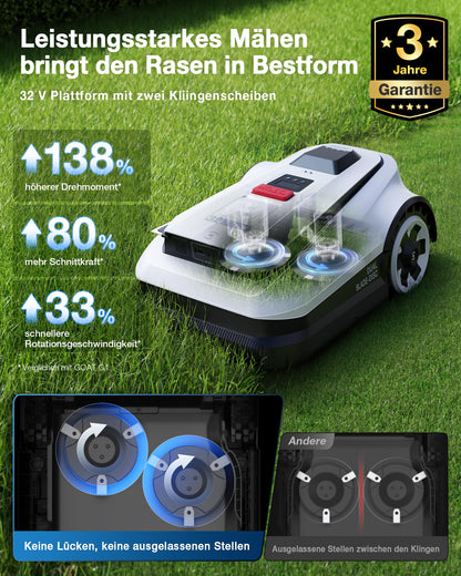 ECOVACS Goat A1600 RTK Mähroboter ohne Begrenzungskabel, 1600m², 330 mm Schnittbreite, LiDAR-unterstützte RTK+Vision Navigation