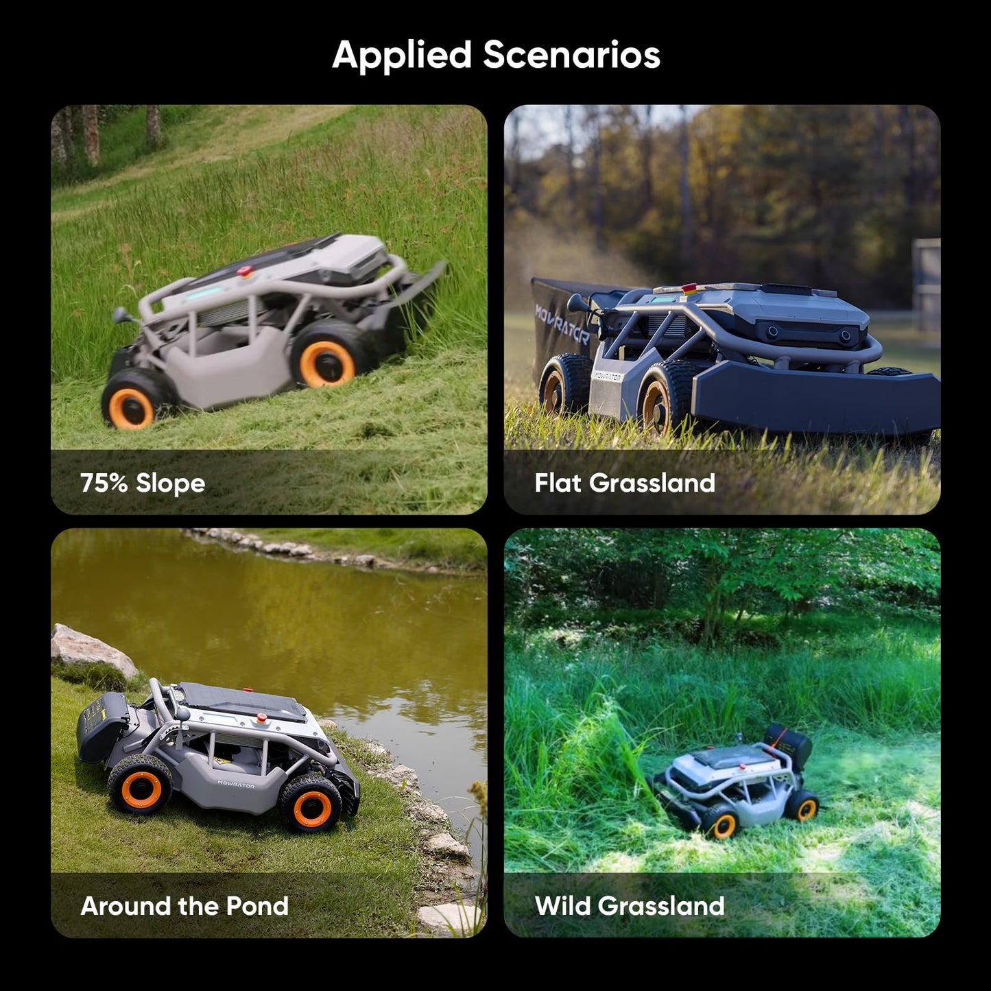 Mowrator Fernbedienung Rasenmäher S1 4WD 56V12Ah, Multifunktions RC Rasenmäher mit 3,8-10,9 cm Schnitthöhe 53,3 cm
