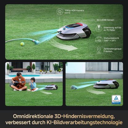 DREAME Mähroboter A2 ohne Begrenzungskabel, 3D-LiDAR + KI-Kamera, Auto-Begrenzungseinrichtung,3000 m²,Dual-Fusion-Kartierung