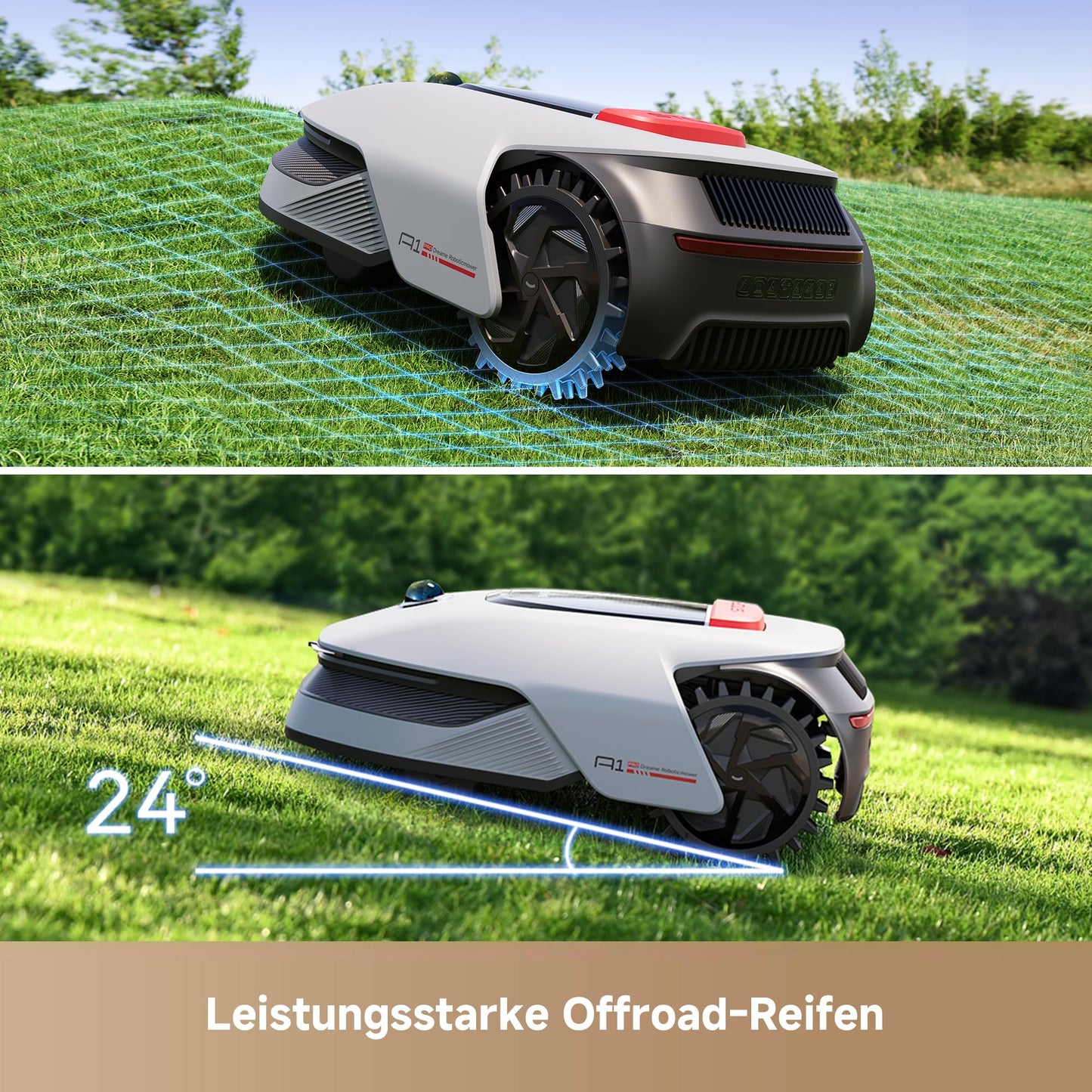 dreame Mähroboter A1 Pro und Garage, Drahtloser Umfang Mähroboter, 2000m², App Steuerung
