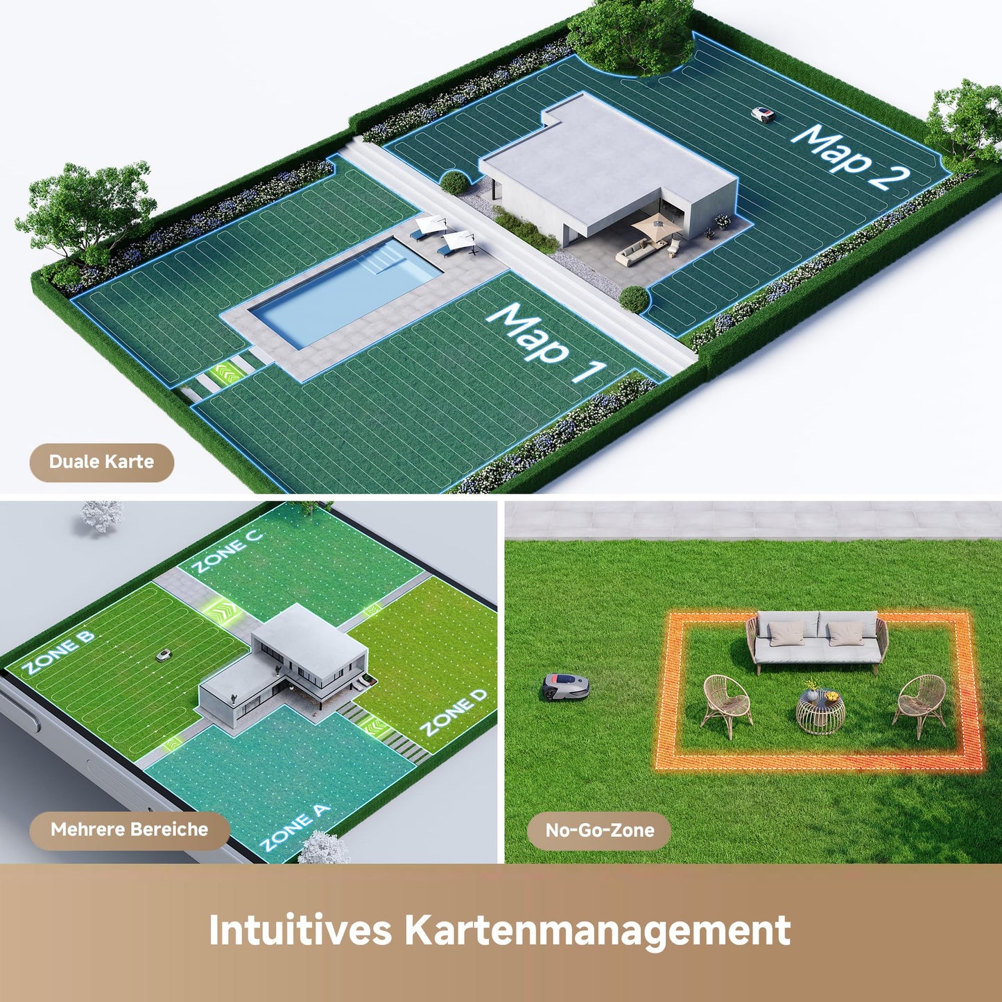 dreame Mähroboter A1 Pro und Garage, Drahtloser Umfang Mähroboter, 2000m², App Steuerung
